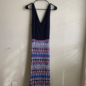 Aztec Inspired Maxi-Dress with Cross-Open Back